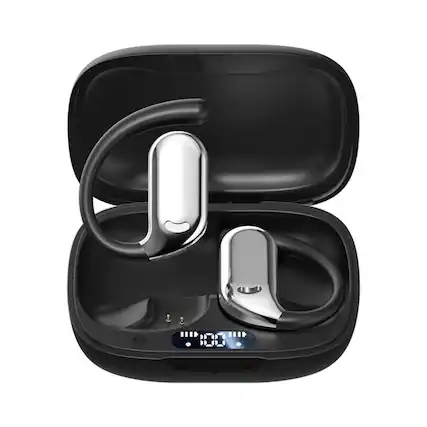 Front. SKRAN - Bone Conduction Wireless Bluetooth Headphones, Waterproof, Long Battery Life - for Running, Gym, Commuting - Black.