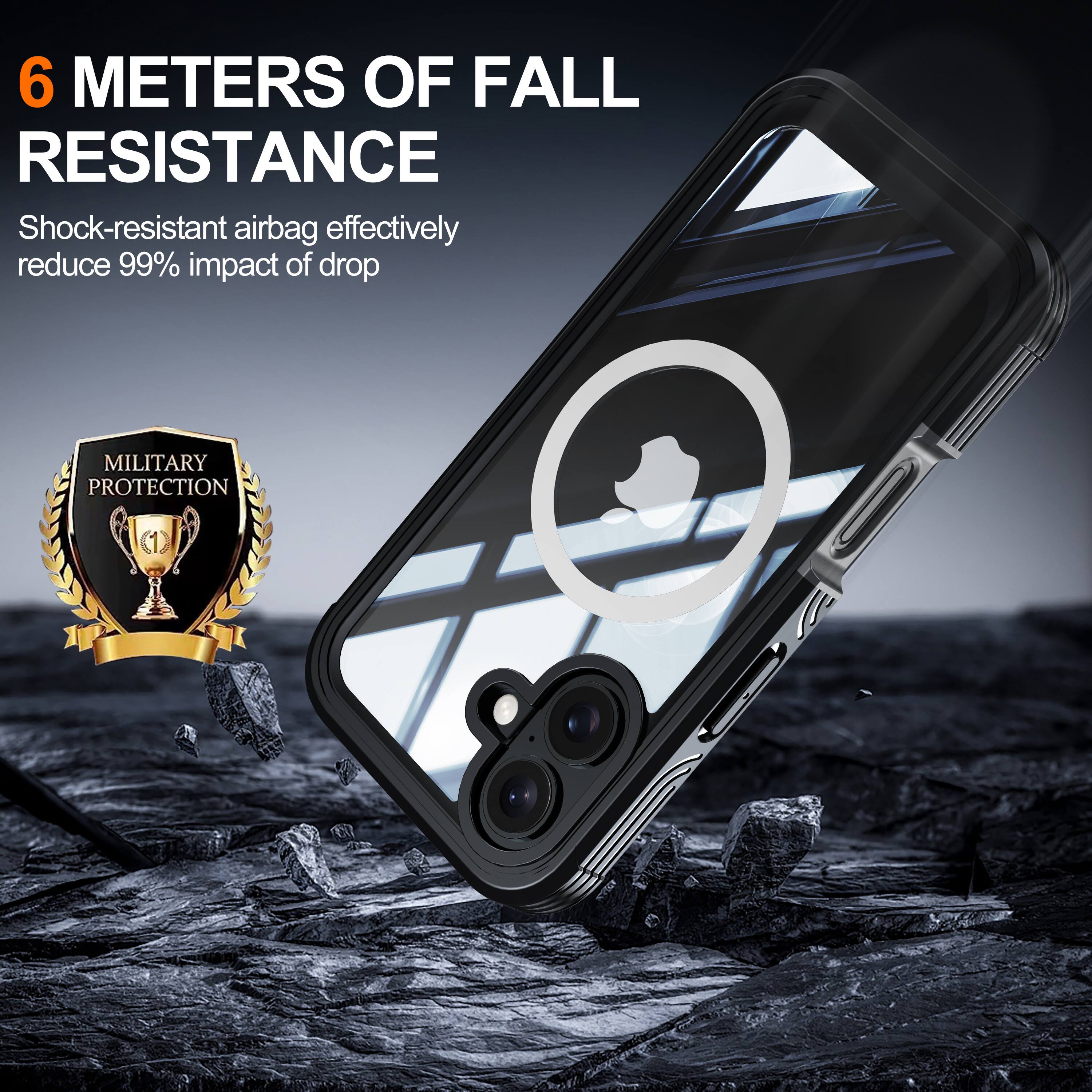 6 METERS OF FALL RESISTANCE  
Shock-resistant airbag effectively reduce 99% impact of drop  
MILITARY PROTECTION