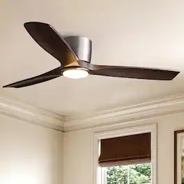 Siljoy - 52 Inch Low Profile Ceiling Fan Light 3 Natural Wood Blades LED Fan For Indoor Living Bedroom - Brushed Nickel
