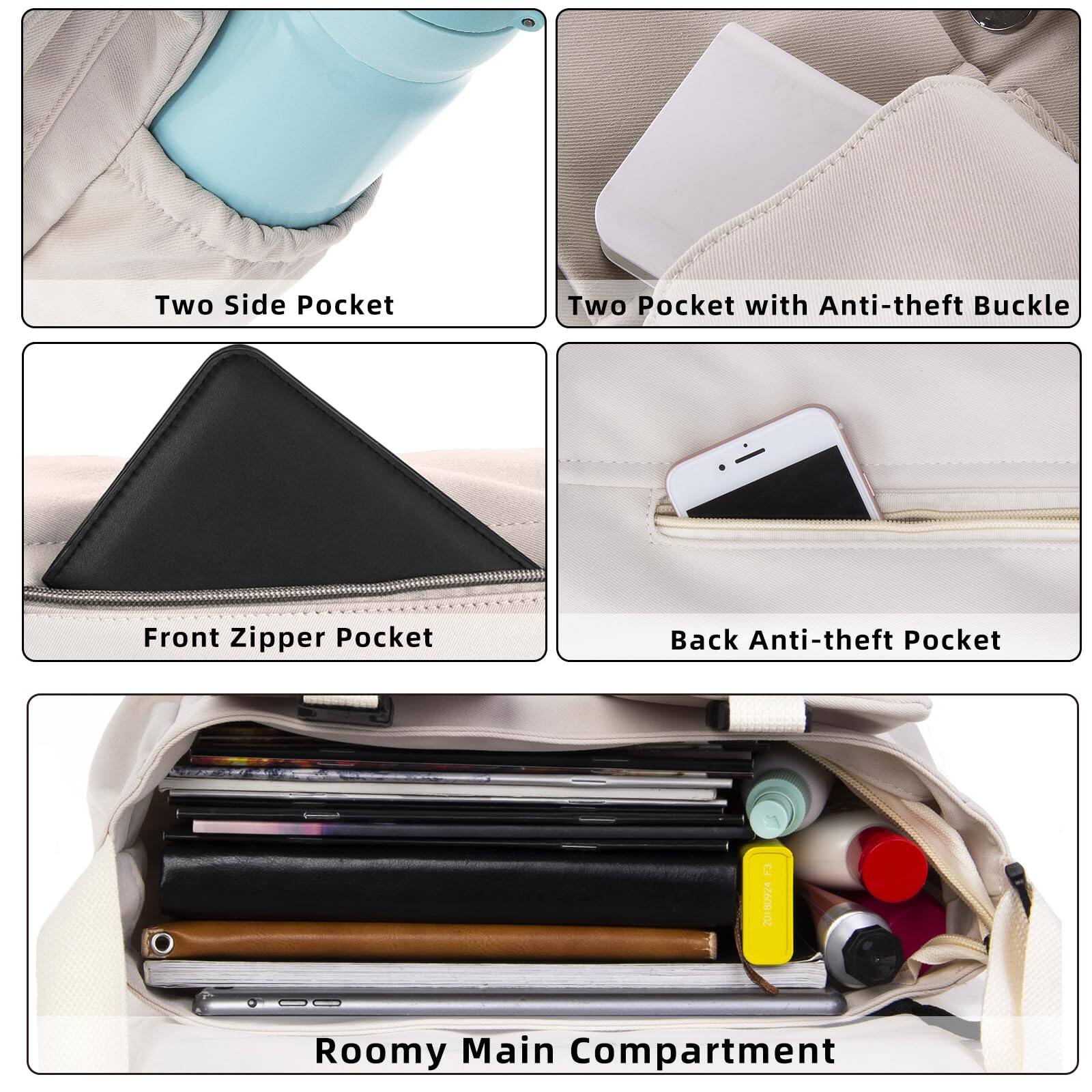 Two Side Pocket  
Two Pocket with Anti-theft Buckle  
Front Zipper Pocket  
Back Anti-theft Pocket  
Roomy Main Compartment