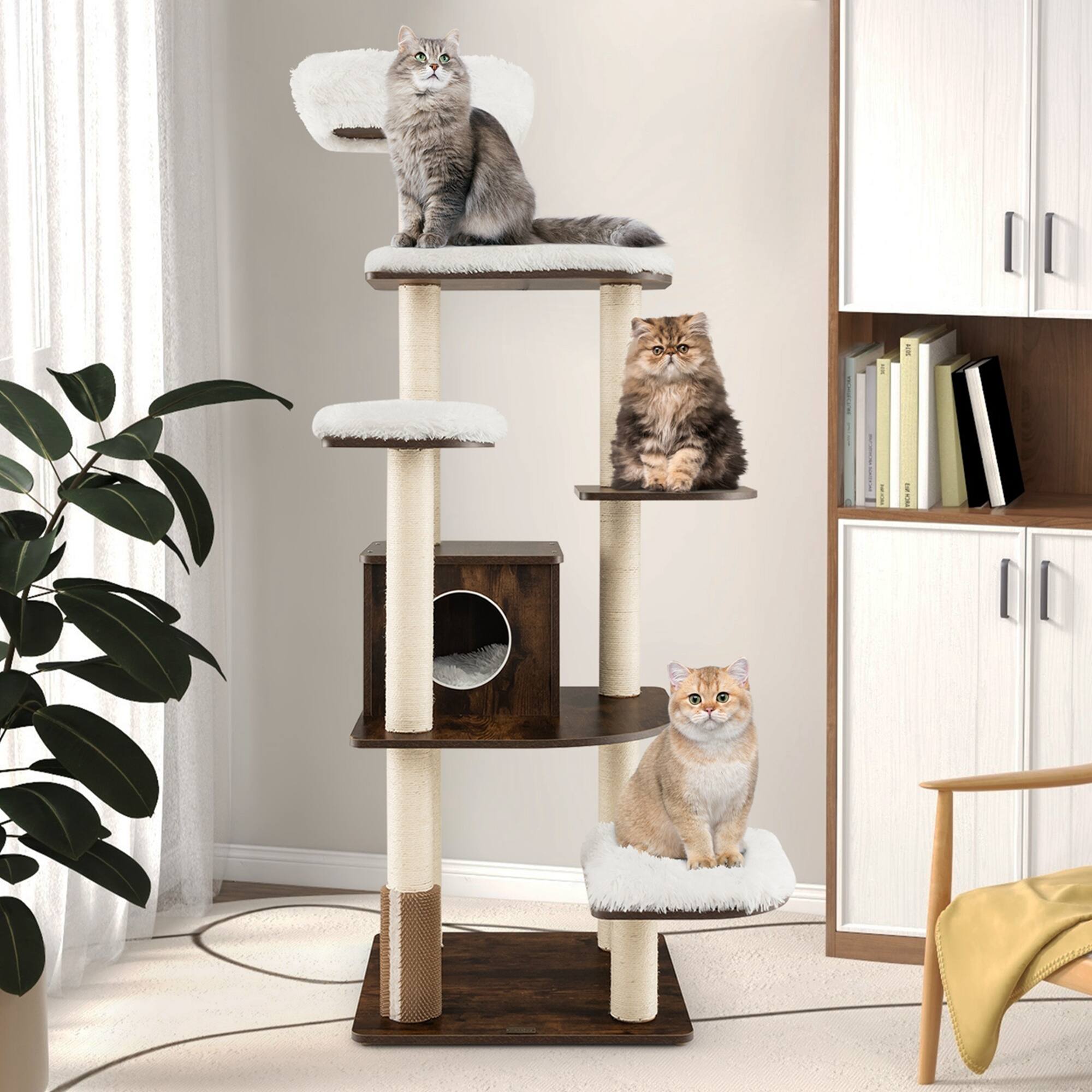 Alt View 3. Costway - Costway Wooden Cat Tree 71" 7-Layer Cat Tower with Sisal Scratching Posts Perch & Cushions Brown - Brown,Beige.