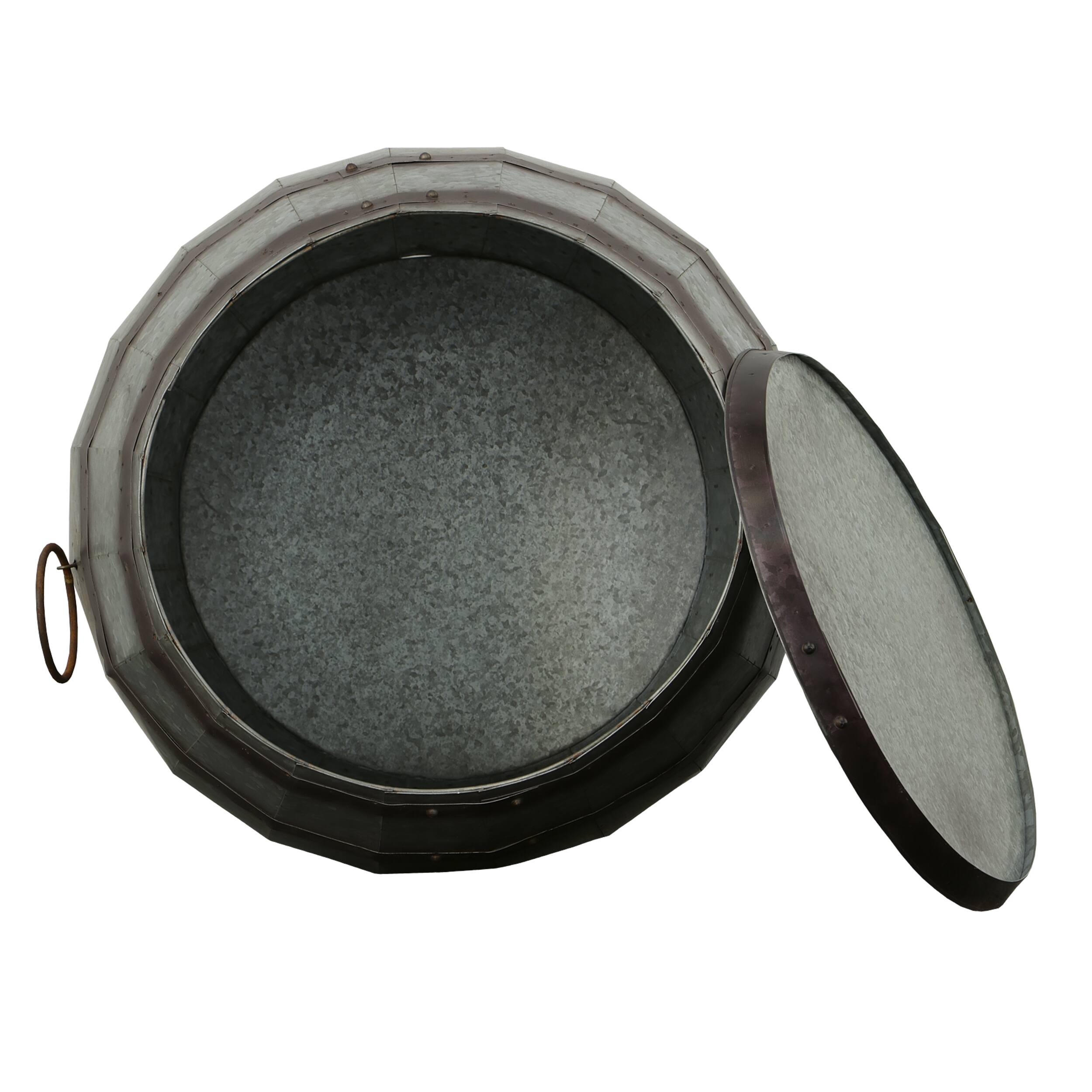 Alt View 2. Manhattan Lane - Barrel Drum Shape Storage Table with Removable Lid, Rustic Brown and Gray Metal - Brown and Gray.