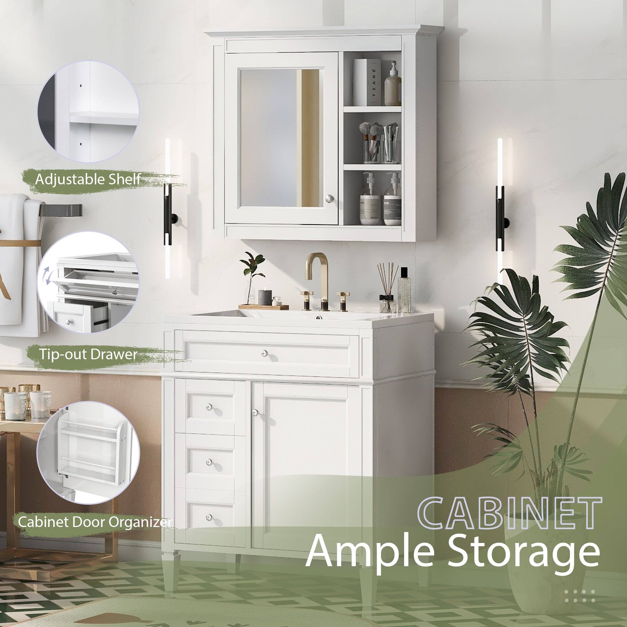 OVEL Adjustable Shelf Tip-out Drawer Cabinet Door Organizer  
CABINET  
Ample Storage