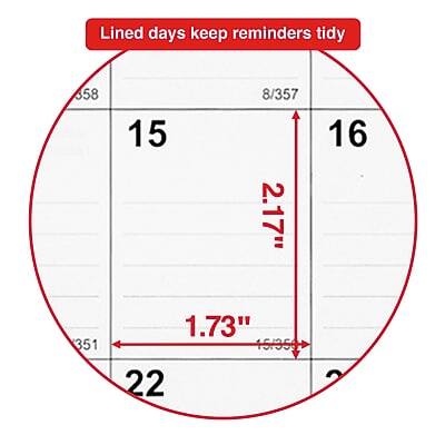 Lined days keep reminders tidy

658 15 8/357 2.17" 16 351 1.73" 15/359 22