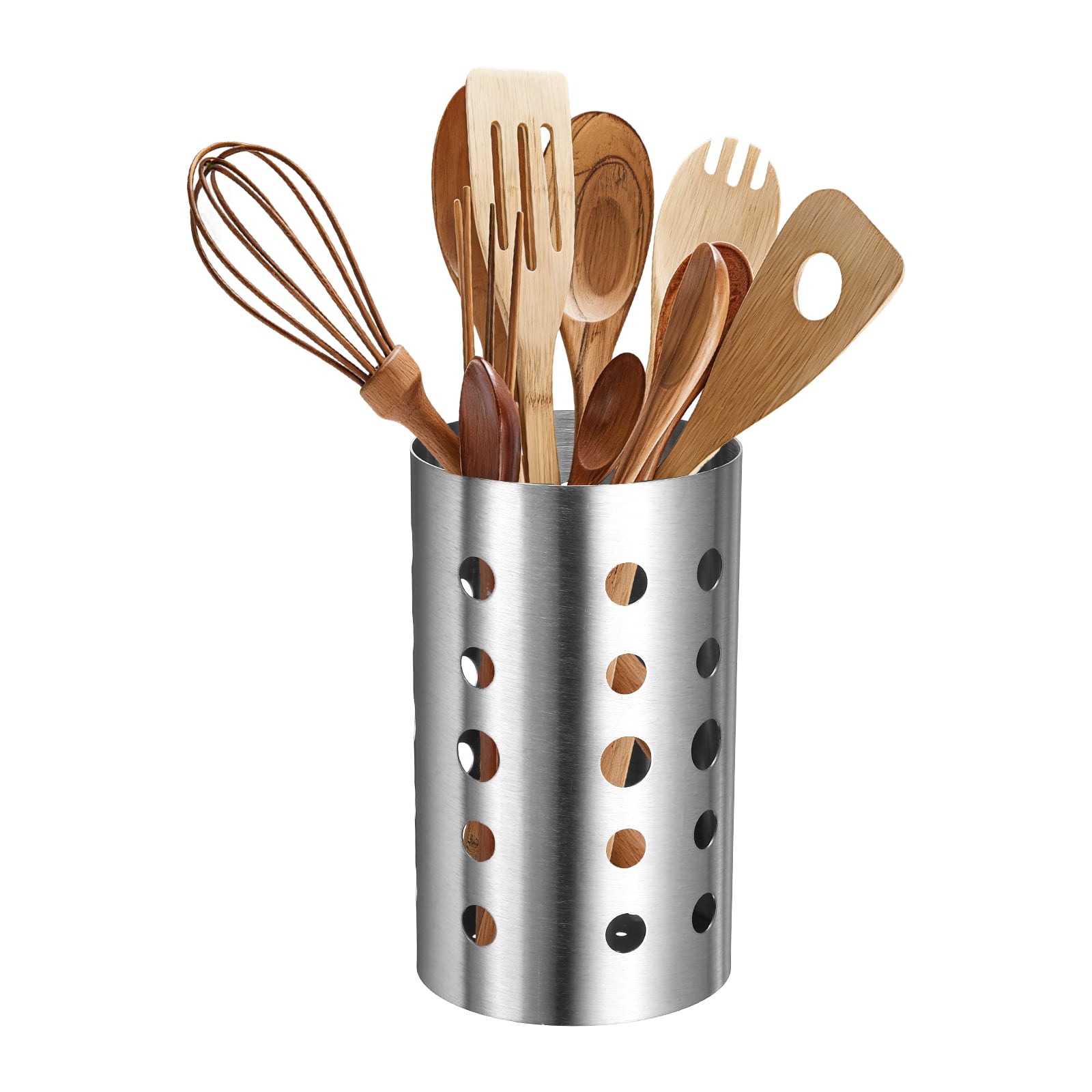 Unique Bargains - Kitchen Utensil Holder, 3.9"x6.7" Oval Stainless Steel with Drain Hole for Straw Spoon Chopstick - Silver