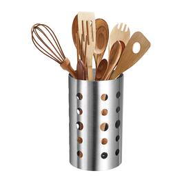 Unique Bargains - Kitchen Utensil Holder, 3.9"x6.7" Oval Stainless Steel with Drain Hole for Straw Spoon Chopstick - Silver