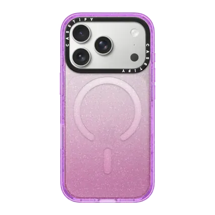 Front. CASETiFY - Impact Case MagSafe Compatible for Apple iPhone 18 Pro and 17 Pro Devices - Glitter Purple.