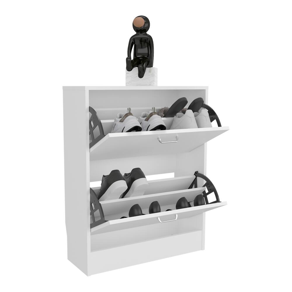 Alt View 4. Loheer - Loheer White Two-Door Shoe Cabinet, Adjustable Shelves Shoe Organizer, Holds 12 Pairs - White.