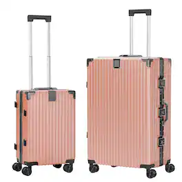 Oumilen - 2 Piece Aluminum Frame Luggage Set – 20" Carry On + 28" Checked, Spinner Wheels with TSA Lock - Pink