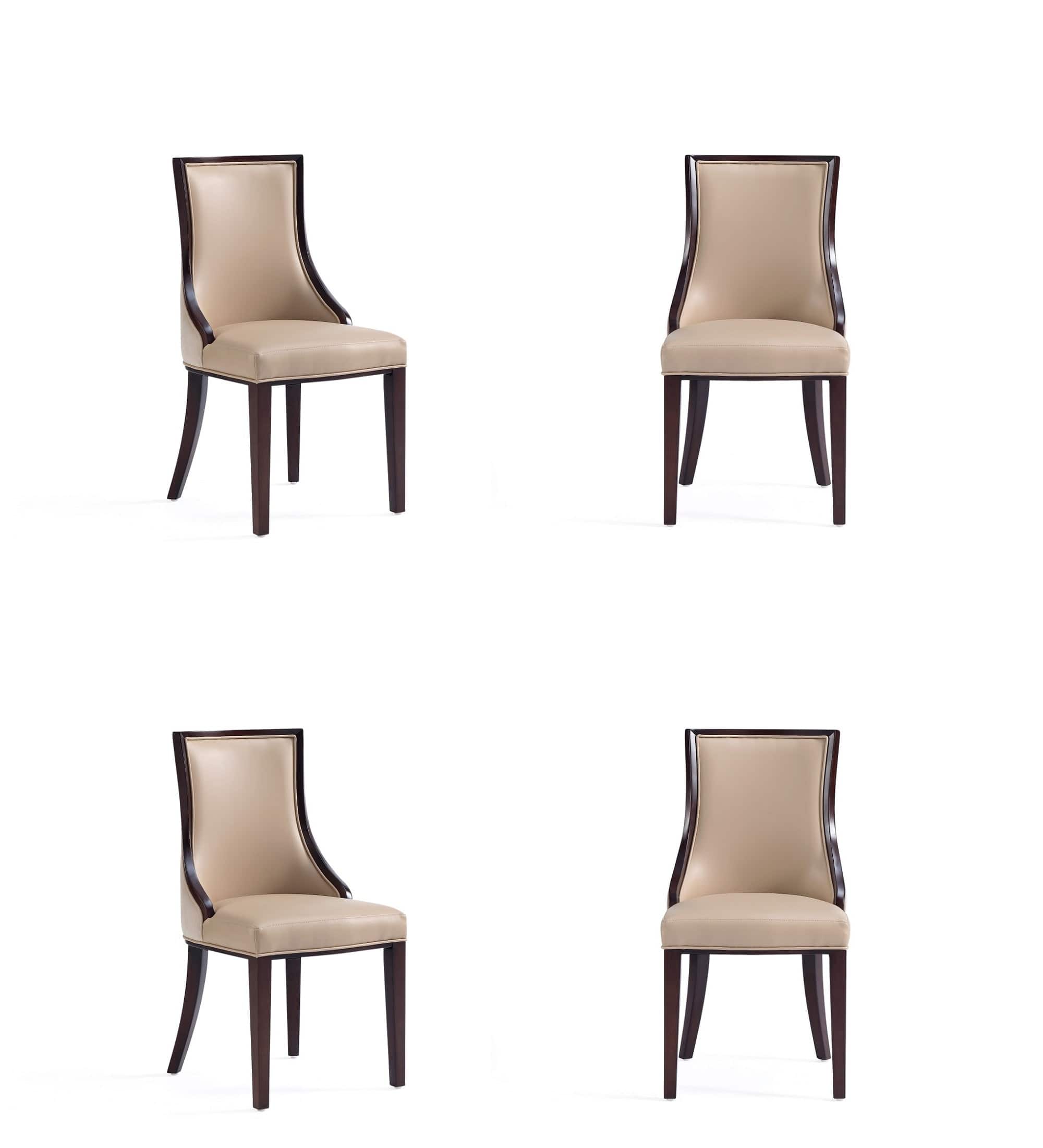 Manhattan Comfort - Grand Traditional Wood Upholstered Dining Chair - Set of 4 - Tan