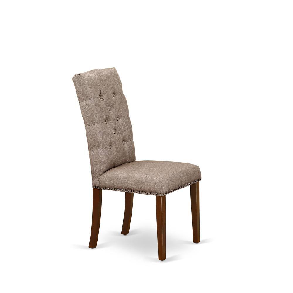 Left. East West Furniture - AMEL3-MAH-16 3 Piece Dining Table Set - 1 Dinner Table and 2 Dark Khaki Upholstered Chairs - Mahogany Finish - Mahogany.