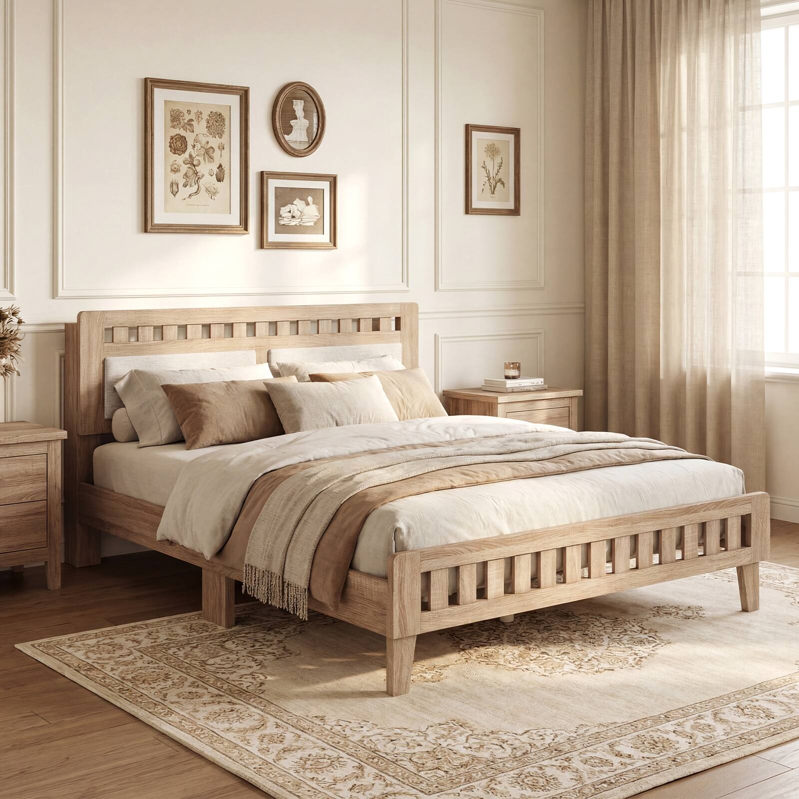 Alt View 1. Gymax - Gymax Full Wood Bed Frame w/Upholstered Headboard Solid Wood Leg Wooden Slat Support - Beige.