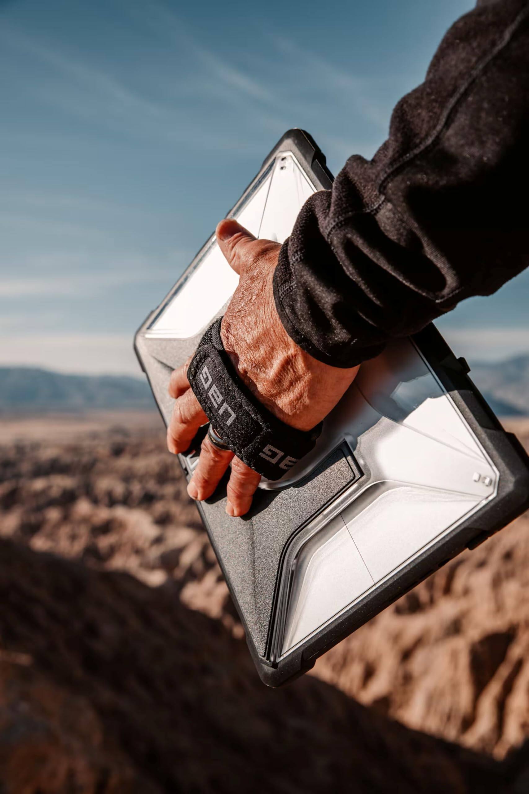 Back. UAG - Microsoft Surface Pro 13" 12th Edition/11th Edition Case w/ Built-in Kickstand, Pen Holder, Hand & Shoulder Strap - Clear.
