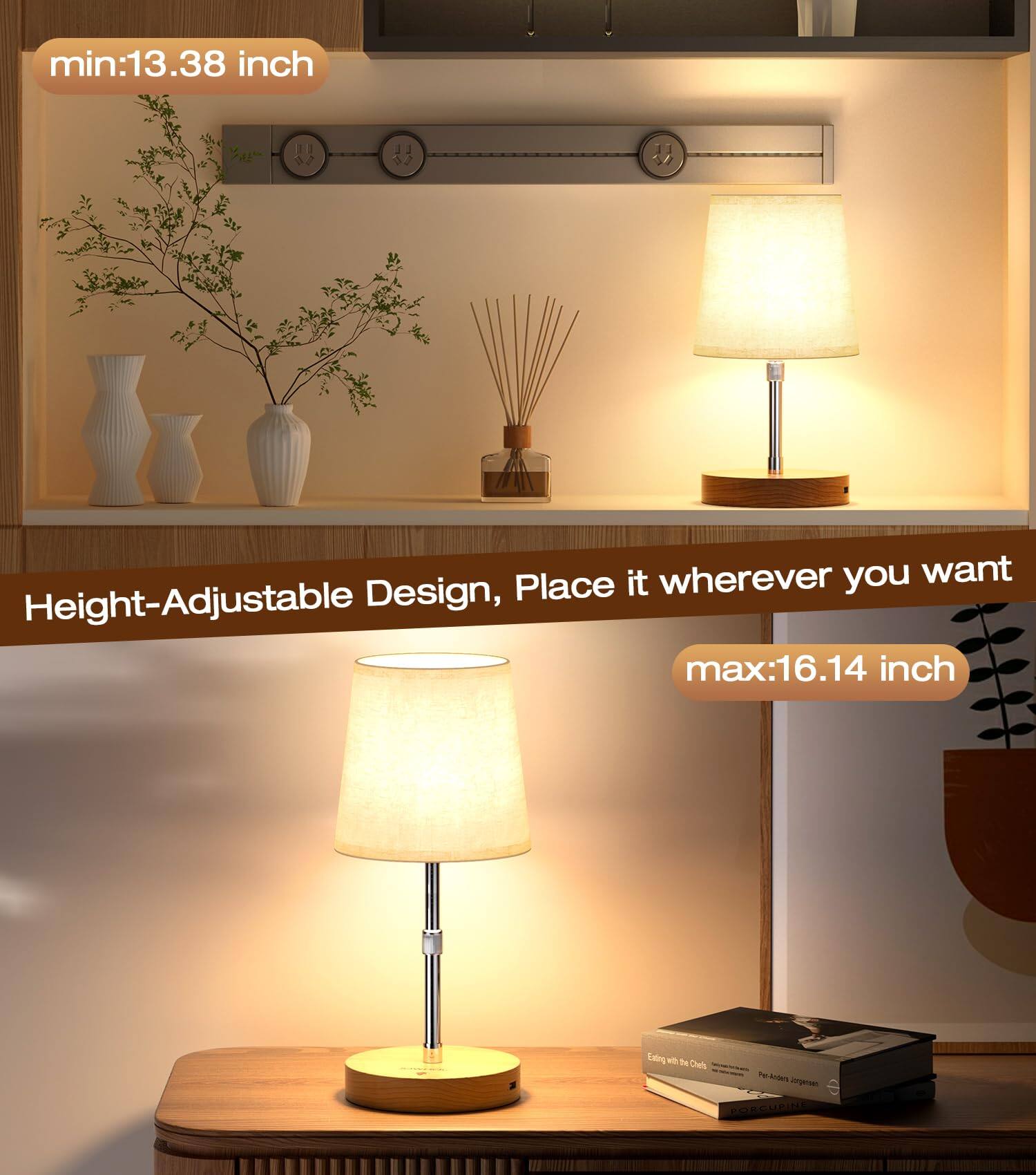 min: 13.38 inch  
Height-Adjustable Design, Place it wherever you want  
max: 16.14 inch