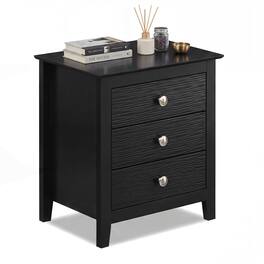 Costway - 1 PCS Nightstand, Farmhouse 3-Drawer Night Stand with Wood Grain Accents & Sleek Knobs - Black
