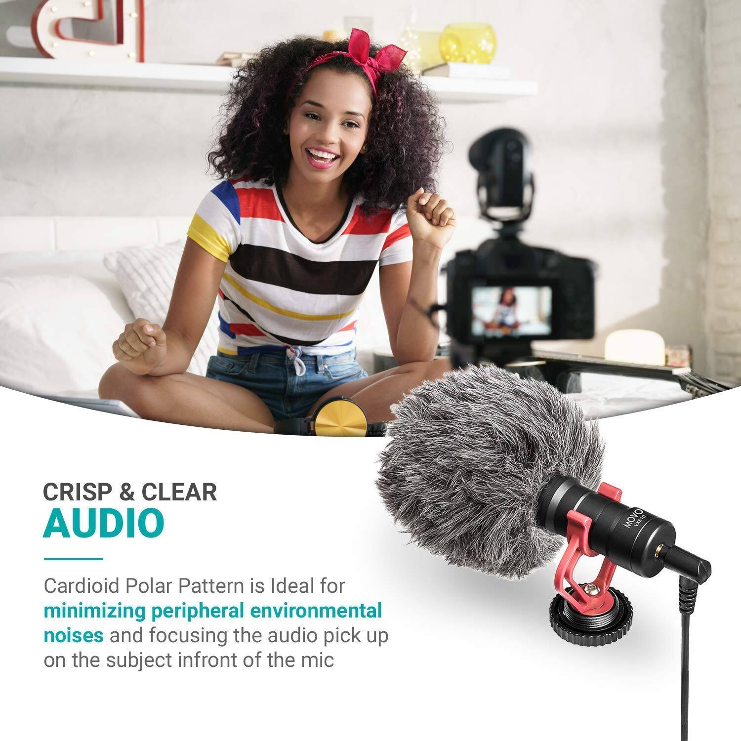 CRISP & CLEAR AUDIO

Cardioid Polar Pattern is Ideal for minimizing peripheral environmental noises and focusing the audio pick up on the subject in front of the mic