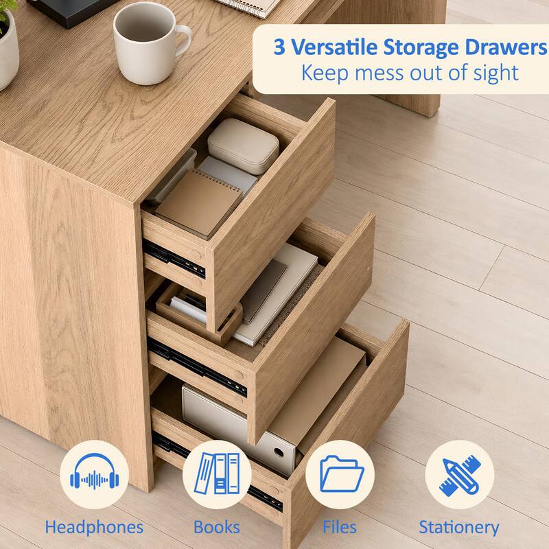 3 Versatile Storage Drawers  
Keep mess out of sight  

Headphones  
Books  
Files  
Stationery