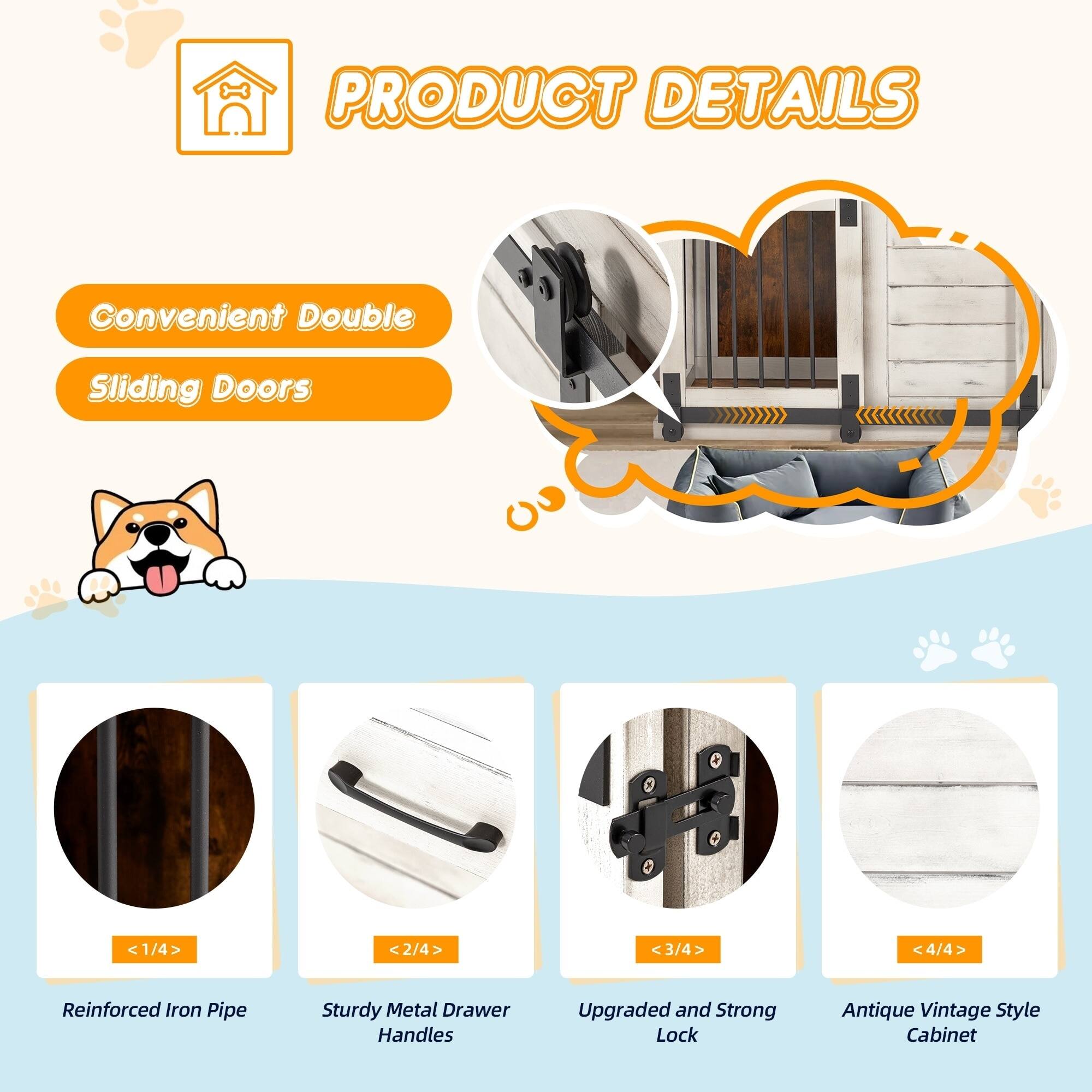 PRODUCT DETAILS

Convenient Double Sliding Doors

1/4 Reinforced Iron Pipe
2/4 Sturdy Metal Drawer Handles
3/4 Upgraded and Strong Lock
4/4 Antique Vintage Style Cabinet