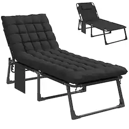 Outsunny - Chaise Lounge Chair Outdoor Tanning Chair with 5-Position Backrest, Cushion - Black