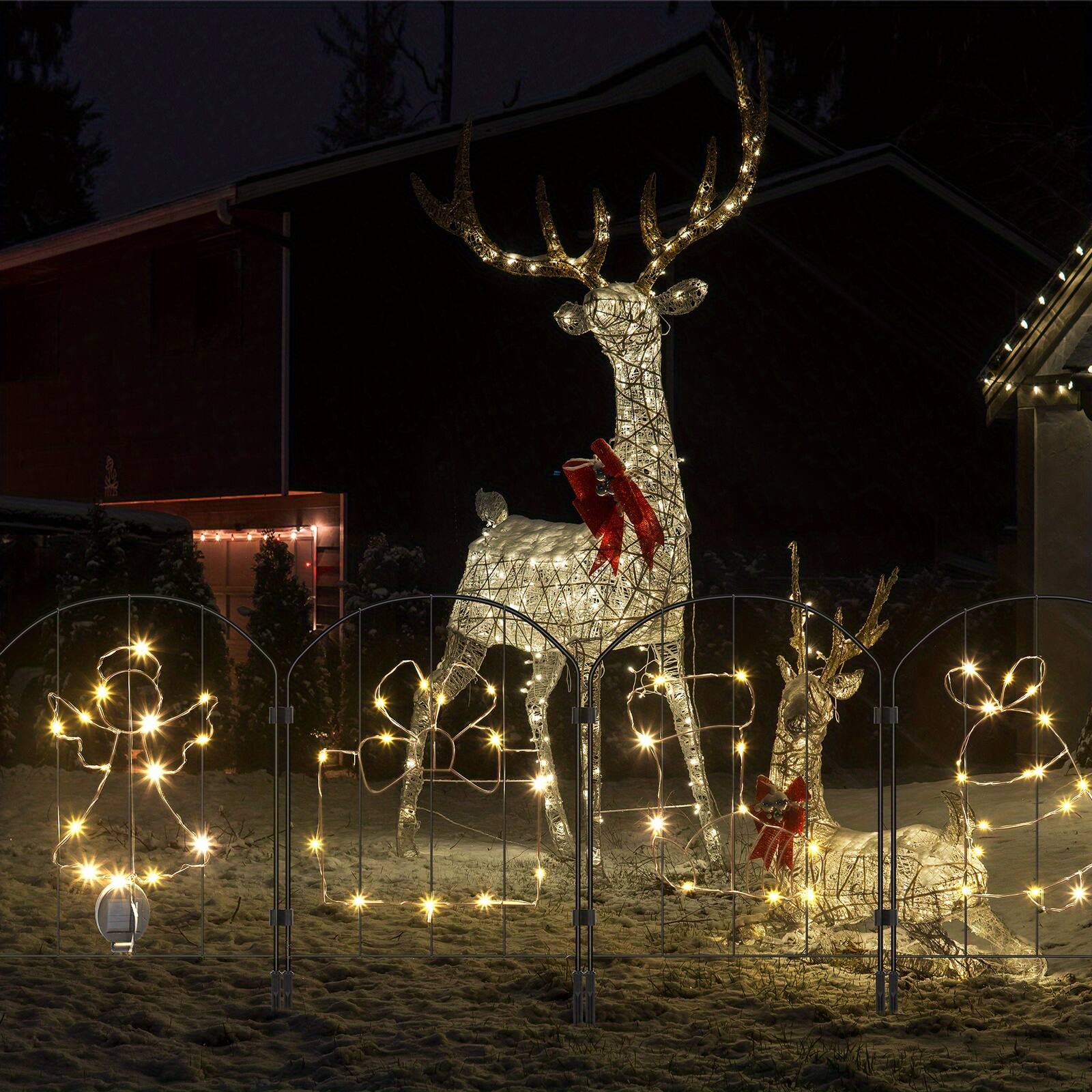 Alt View 1. Oumilen - 10‑Pack Solar Christmas Fence Lights – Warm White LED Metal Panels, 10FT, Solar Powered Outdoor Holiday Decor.