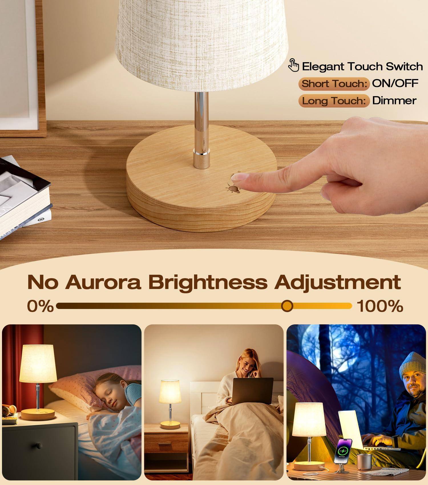 Elegant Touch Switch  
Short Touch: ON/OFF  
Long Touch: Dimmer  

No Aurora Brightness Adjustment  
0% 100%