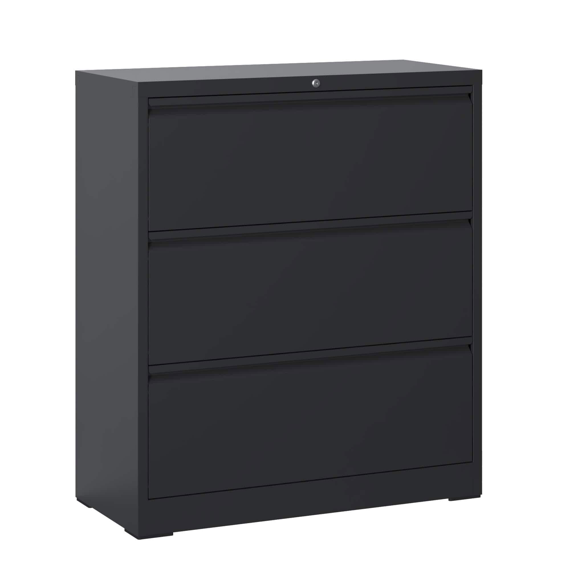Spaco - 3 Drawer Lateral File Cabinet with Lock, Tall Metal Filing Cabinet for Home Office, Wide Storage for Legal Letter A4 F4 - Black