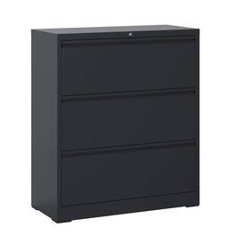 Spaco - 3 Drawer Lateral File Cabinet with Lock, Tall Metal Filing Cabinet for Home Office, Wide Storage for Legal Letter A4 F4 - Black