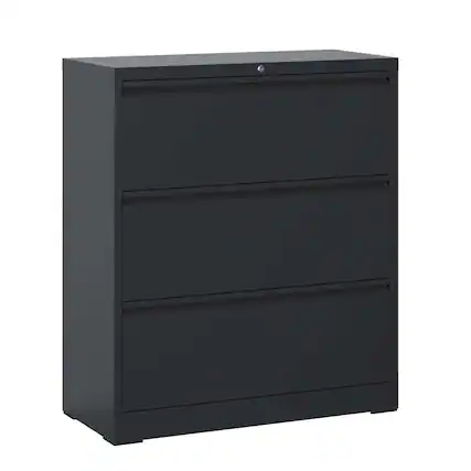 Front. Spaco - 3 Drawer Lateral File Cabinet with Lock, Tall Metal Filing Cabinet for Home Office, Wide Storage for Legal Letter A4 F4 - Black.