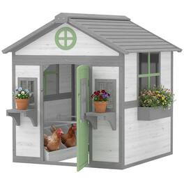 Pawhut - Coop, Wooden Hen House Outdoor Playhouse for 2-4 Chickens - White