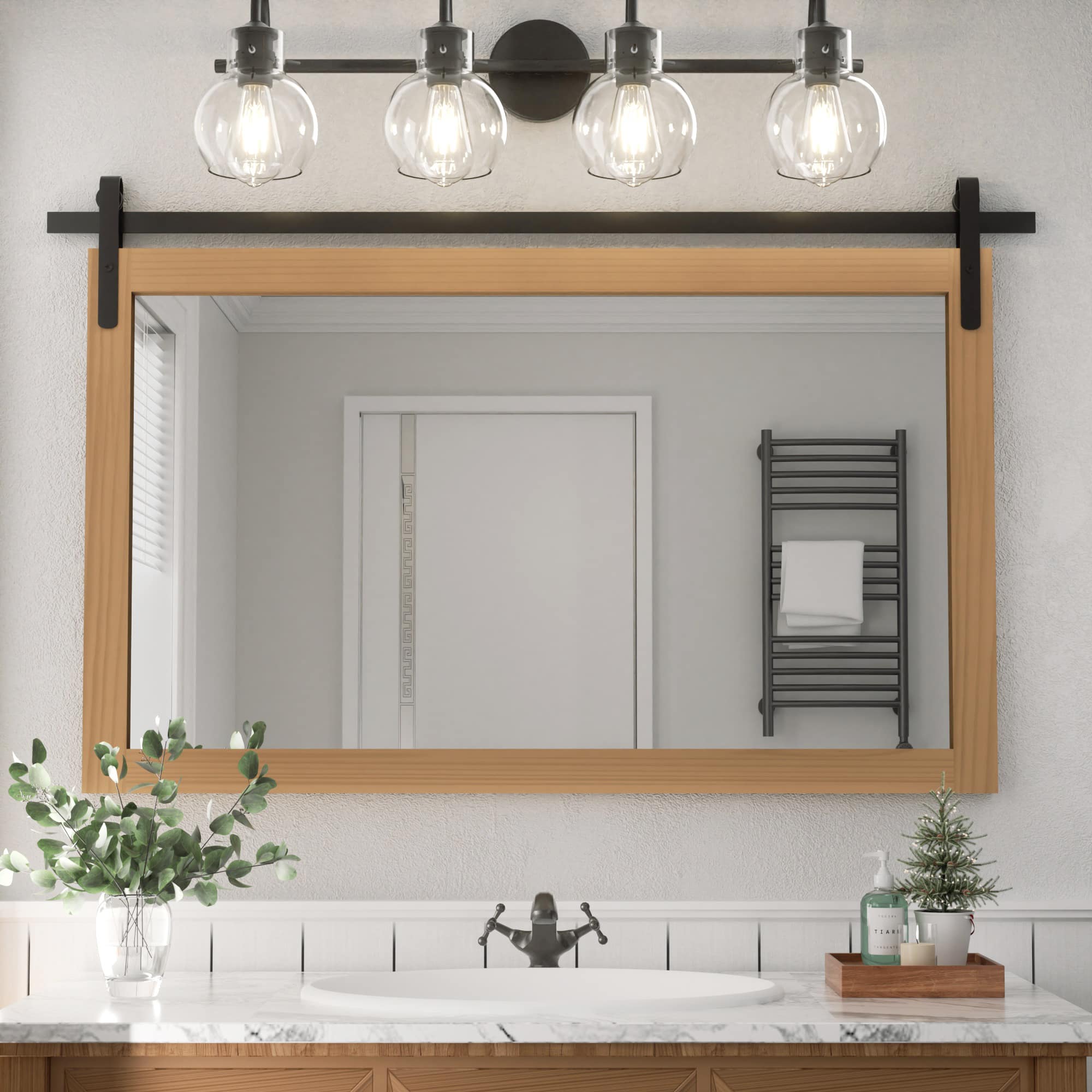 PAIHOME - Rectangular Mirrors 40"x26" Wood Frame Wall Mirror Bathroom Mirror Bedroom Vanity Mirror Living Room Decor - Brown