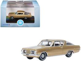 1965 Plymouth Barracuda Gold Metallic with Black Stripes 1/87 (HO) Scale Diecast Model Car by Oxford Diecast - Gold, Black