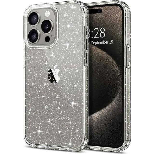 Entronix - Magnetic Glitter Case for iPhone 14 Pro Max - Durable Hard Back Design - Glitter Clear