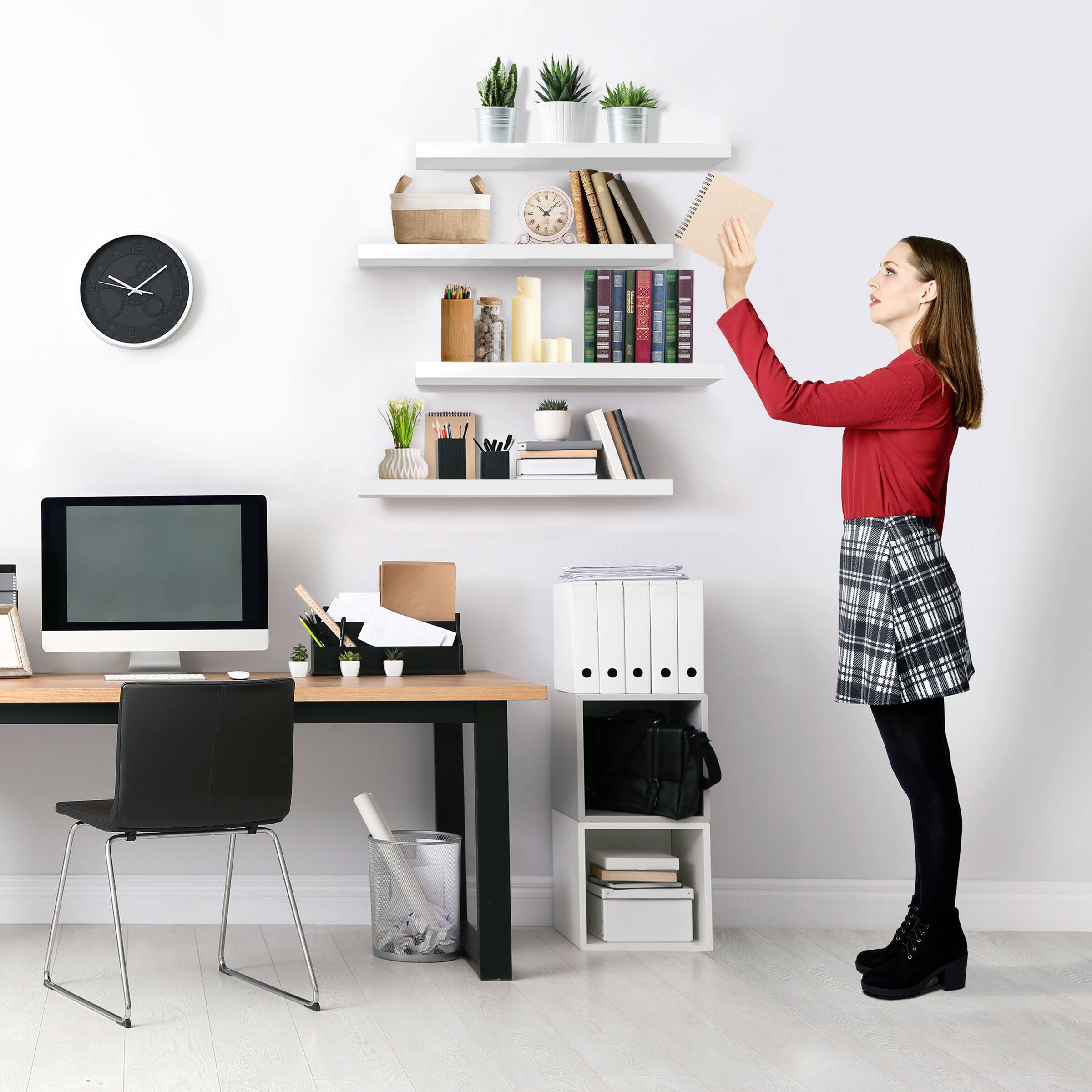 Alt View 5. Sorbus - Sorbus 24 x 9 Inch 4 Pack Wall Mounted Floating Wood Shelves - for Bedroom, Kitchen, Living Room, Bathroom - White.