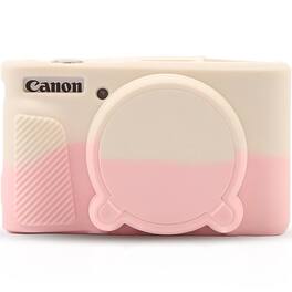 RomeTech - Silicone Case for Canon PowerShot SX730 SX740 HS, Protective Cover & Lens Cap, White Pink
