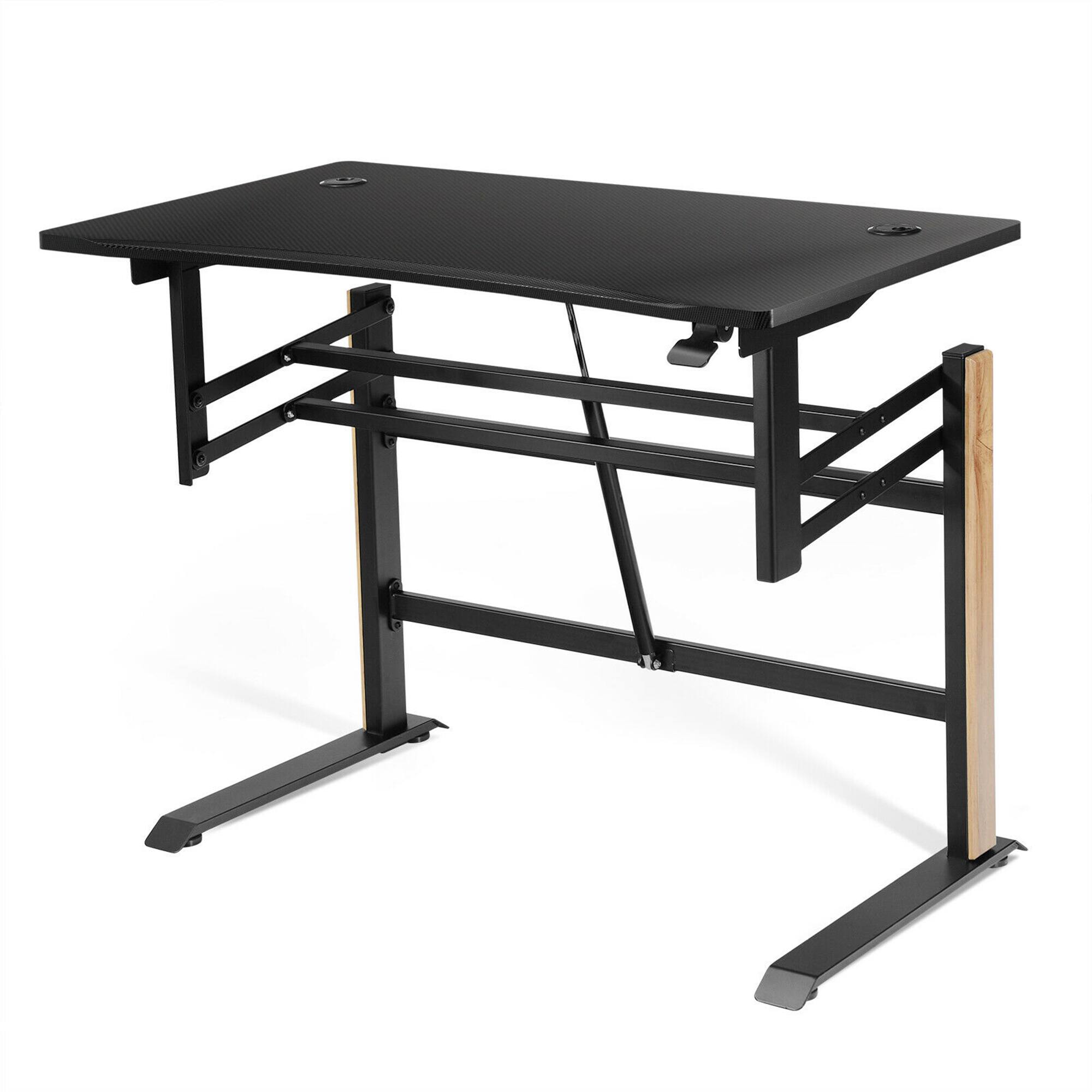 Alt View 4. Gymax - Gymax Pneumatic Height Adjustable Gaming Desk T Shaped Game Station w/Power Strip Tray - Black.