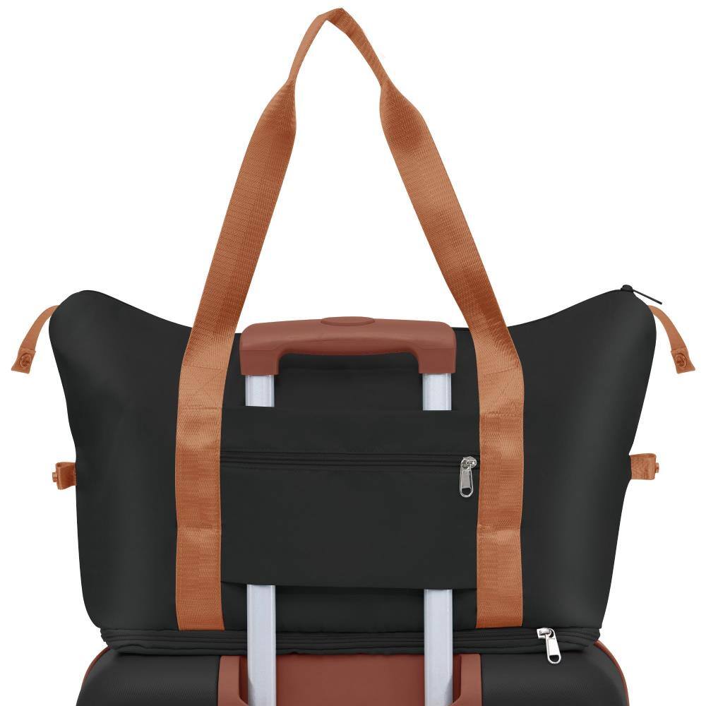 Left. BreeBe - 4-Piece Expandable ABS Luggage Set with Spinner Wheels, Durable Suitcases and Travel Bag for Carry On and Trips - Black+Brown.