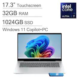 HP - OmniBook 7 17.3 WUXGA Touch AI Laptop - Copilot+PC - Intel Core Ultra 7 - 32 GB RAM - 1TB SSD - Thunderbolt - Win 11Pro - Silver