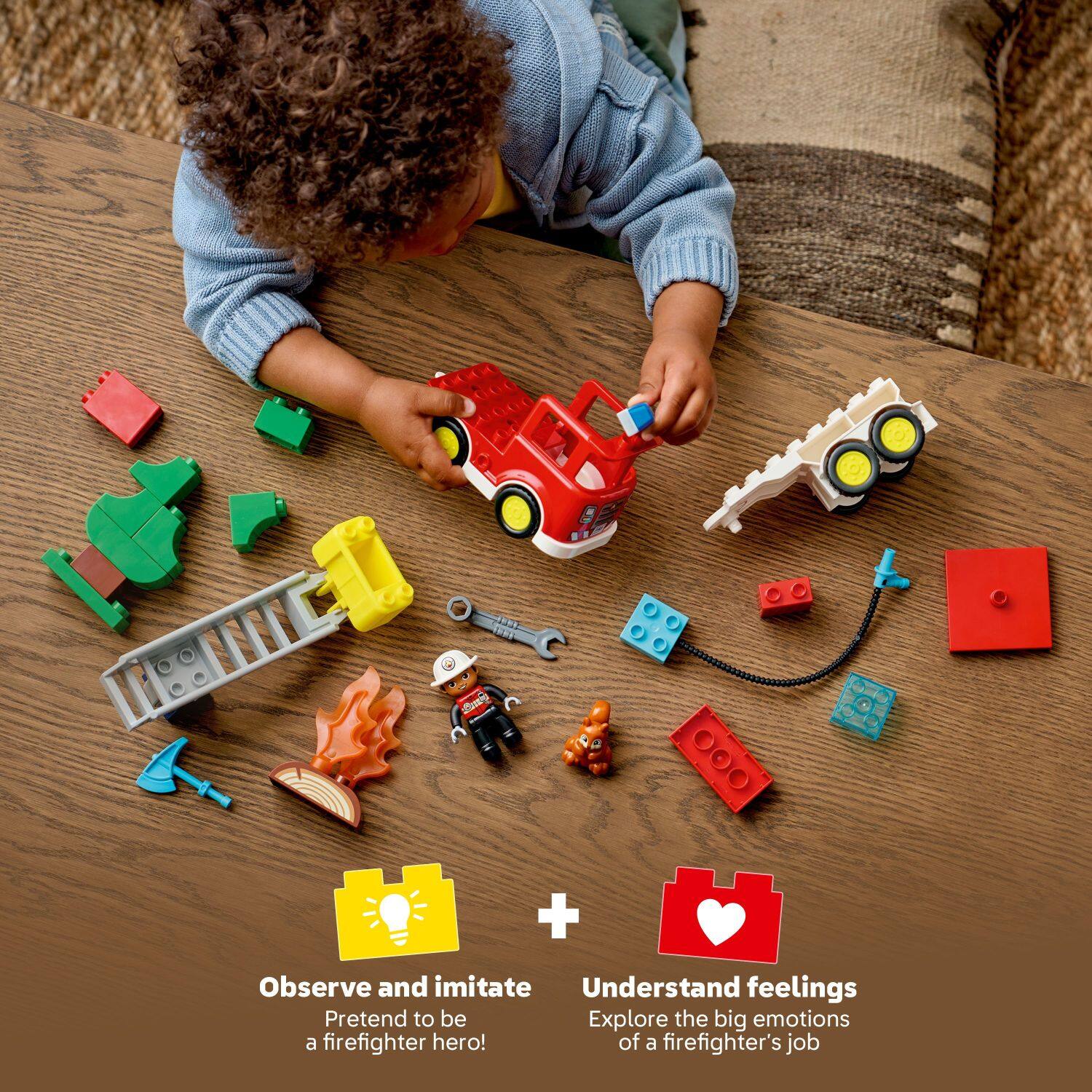 - Observe and imitate
  Pretend to be a firefighter hero!

- Understand feelings
  Explore the big emotions of a firefighter's job