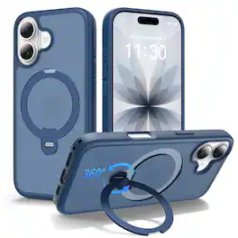 Dteck - Magnetic Case for Apple iPhone 17 with 360 Rotating Metal Kickstand,Non-Slip Grip Shockproof Slim Hard Shell Cover - Deepblue