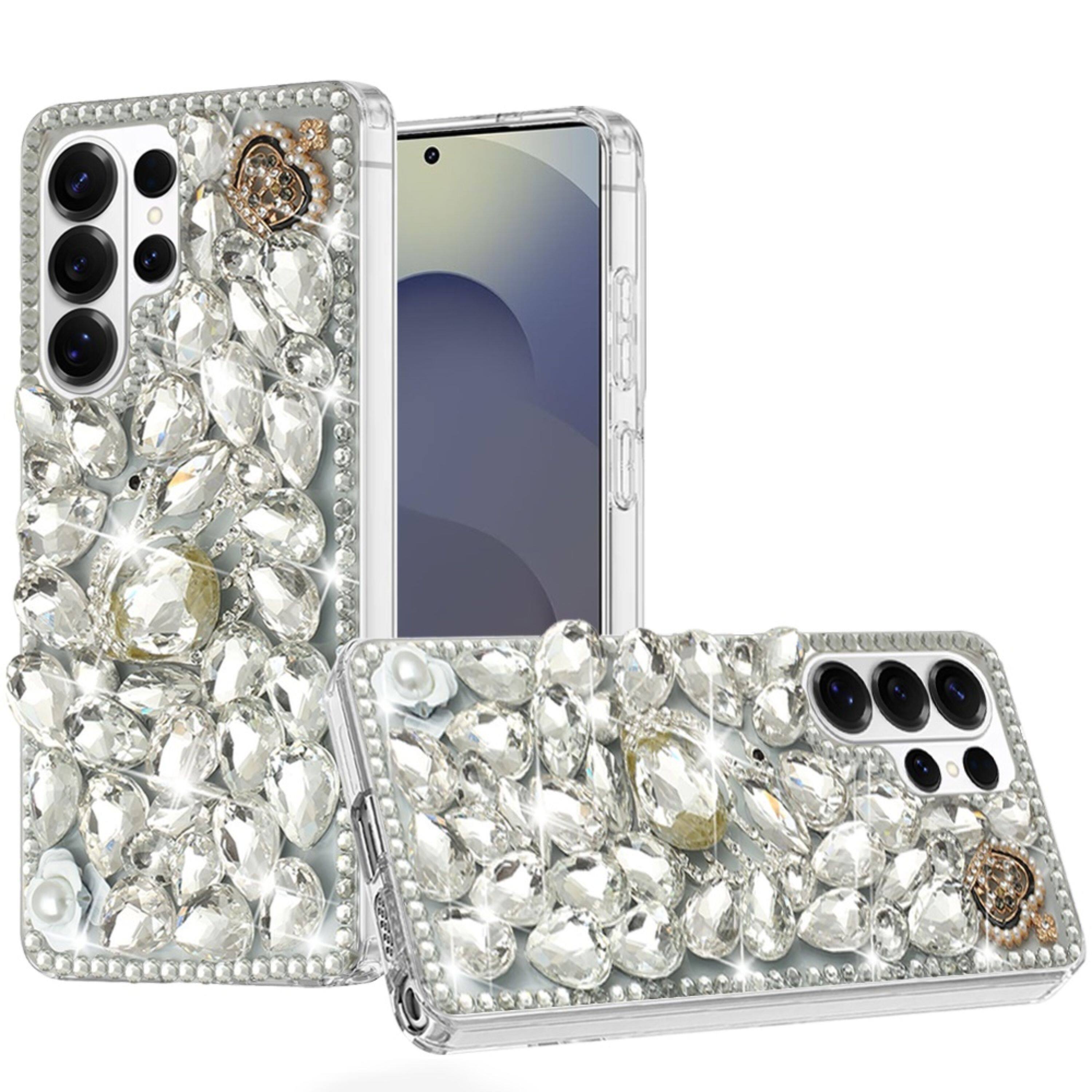 Front. Kitcheniva - Dazzling 3D Rhinestone Ornament Protective Case With Tempered Glass For Samsung S26 Ultra Silver Panda - Silver.
