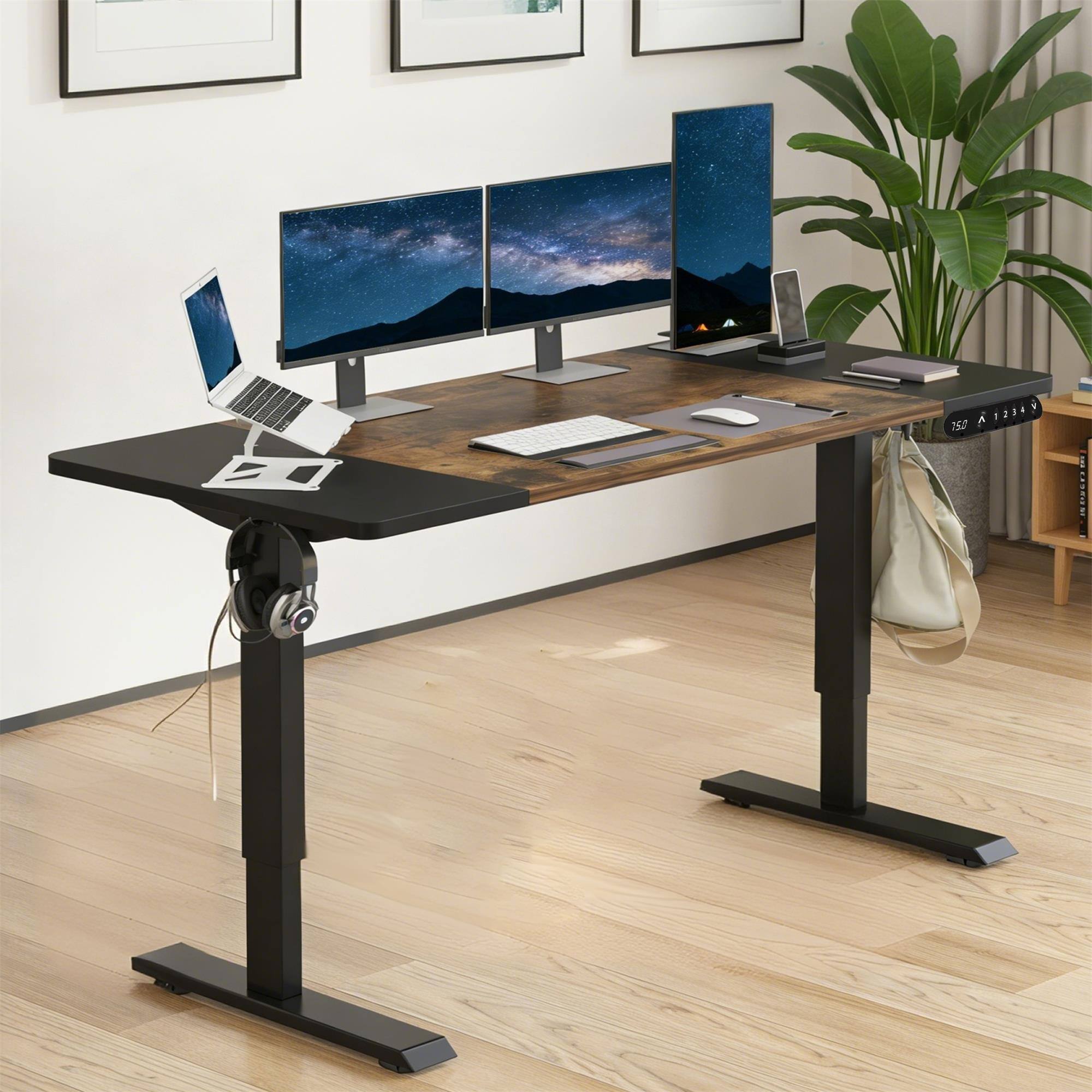 Alt View 1. Boyel Living - black&brown 63"×30" Height Adjustable Electric Standing Desk Height Stand Up Computer Desk - Rustic Brown.
