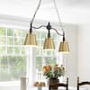 Front. RYHNUYNE - 3-Light Pendant Light 31Inch Modern Farmhouse Kitchen Island Chandelier with Flared Shades Adjustable Hanging Light - Gold.