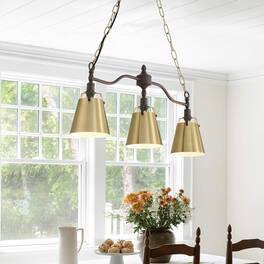 RYHNUYNE - 3-Light Pendant Light 31Inch Modern Farmhouse Kitchen Island Chandelier with Flared Shades Adjustable Hanging Light - Gold