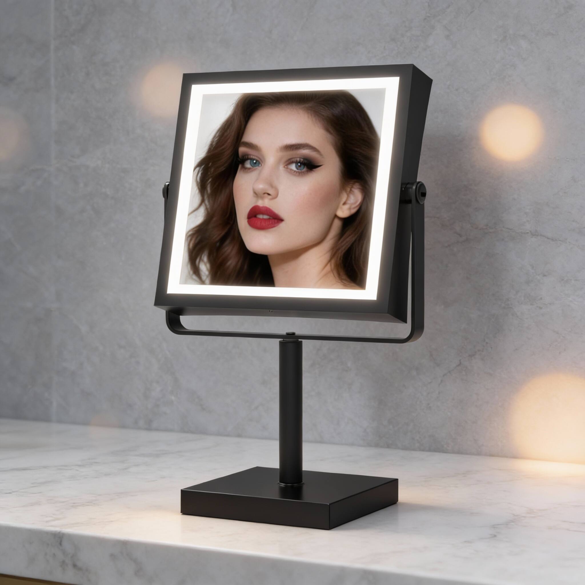 Alt View 1. PO3TICJUNKI3 - 4000mAh Rechargeable Vanity Mirror, 1X/10X Magnifying, 3-Color Dimmable Lights, Height-Adjustable, 360° Rotation - Brushed Nickel.