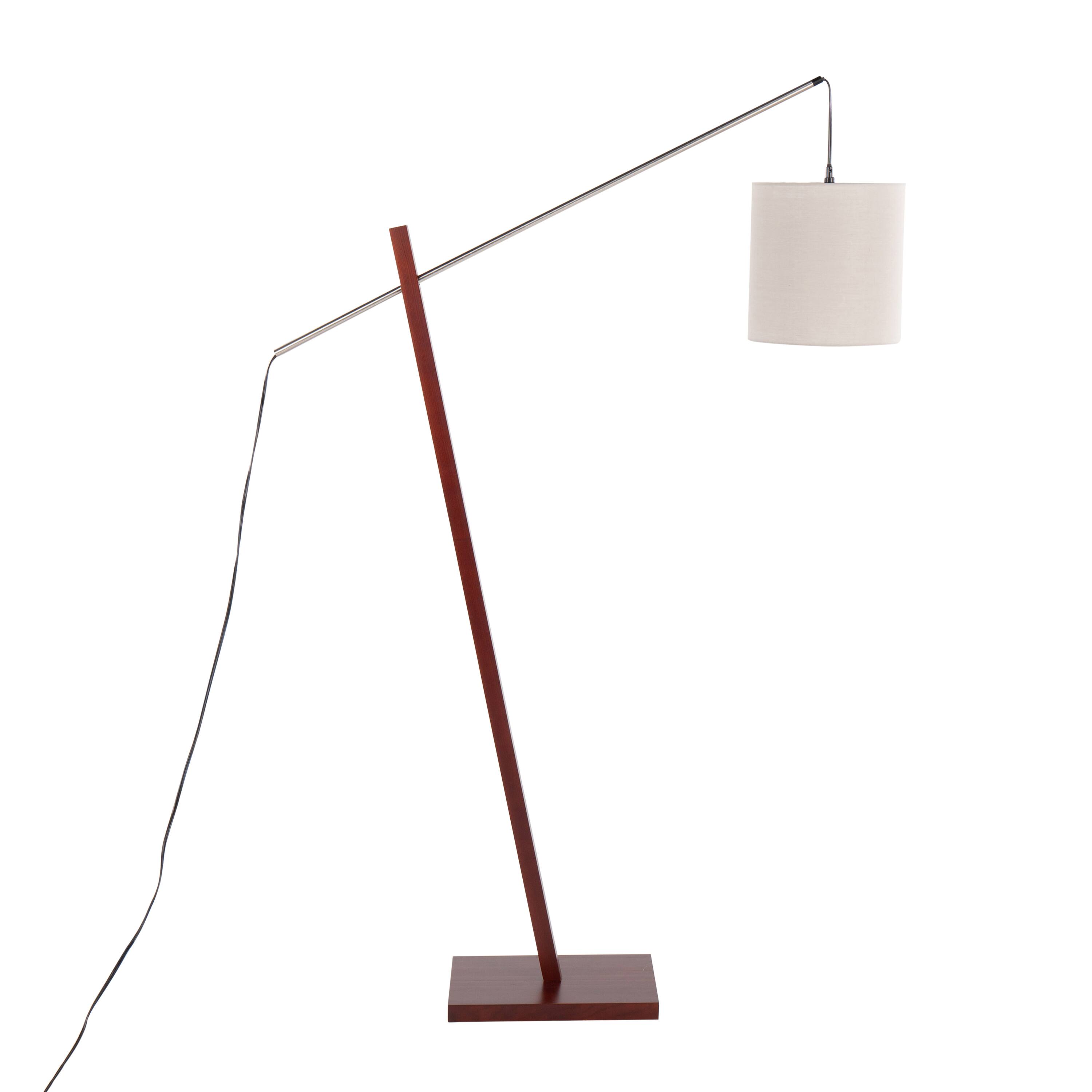 Alt View 6. Loheer - Loheer Floor Lamp Walnut Wood and Satin Nickel with Grey Fabric Shade Modern Standing Light for Living Room Bedroom - Acacia Wood.