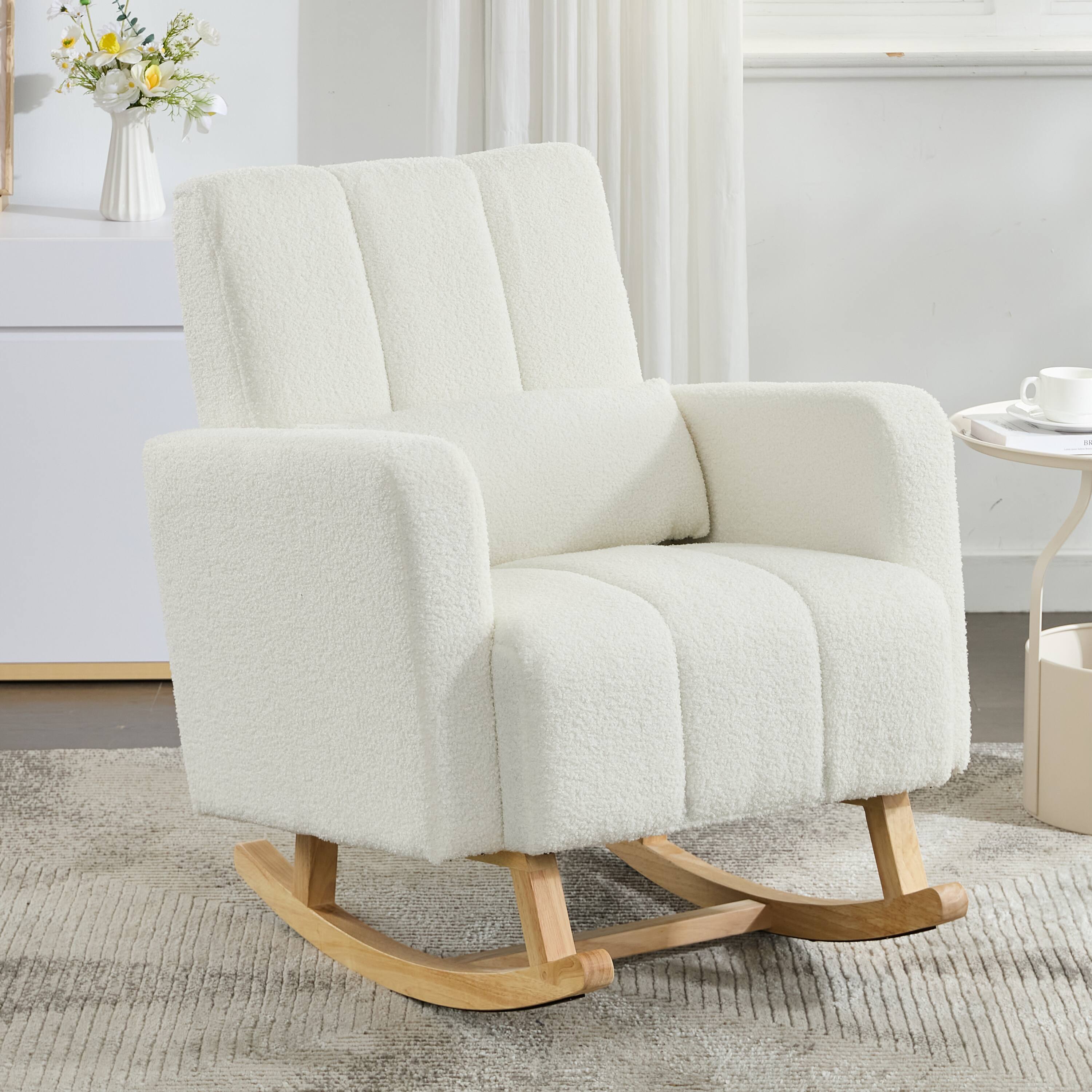 Alt View 1. GOODSILO - Accent Rocking Chair with Pillow, Ultimate Comfort for Your Home, Teddy Velvet - Cream White.