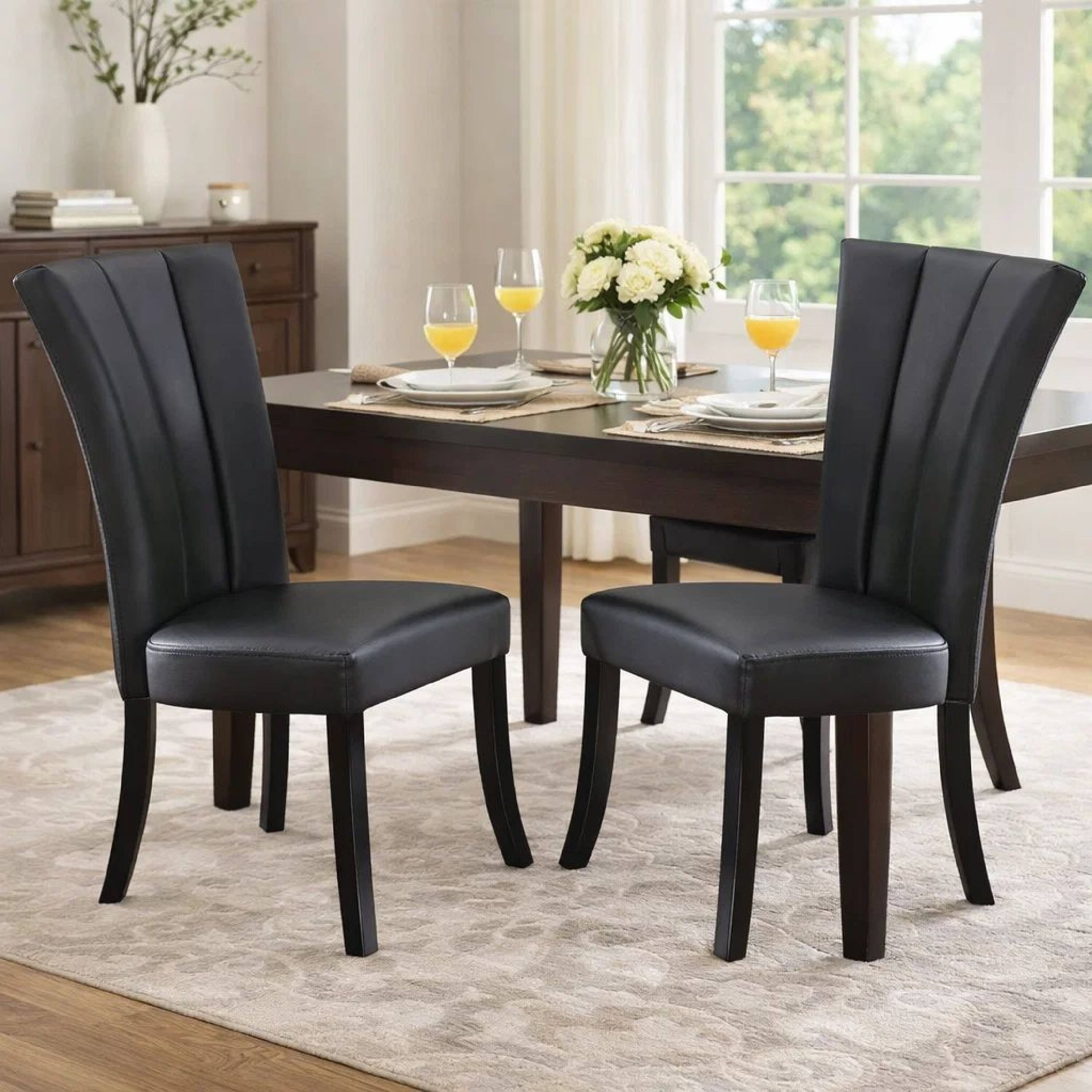 Alt View 7. Manhattan Lane - Leather Upholstered Dining Chair In Poplar Wood, Set Of 2,Black - Black.