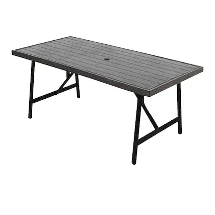 Front. Four Seasons Courtyard - Four Seasons Courtyard 2 Tone Aluminum Eastport Slat Top Patio Dining Table - Black, Coffee.
