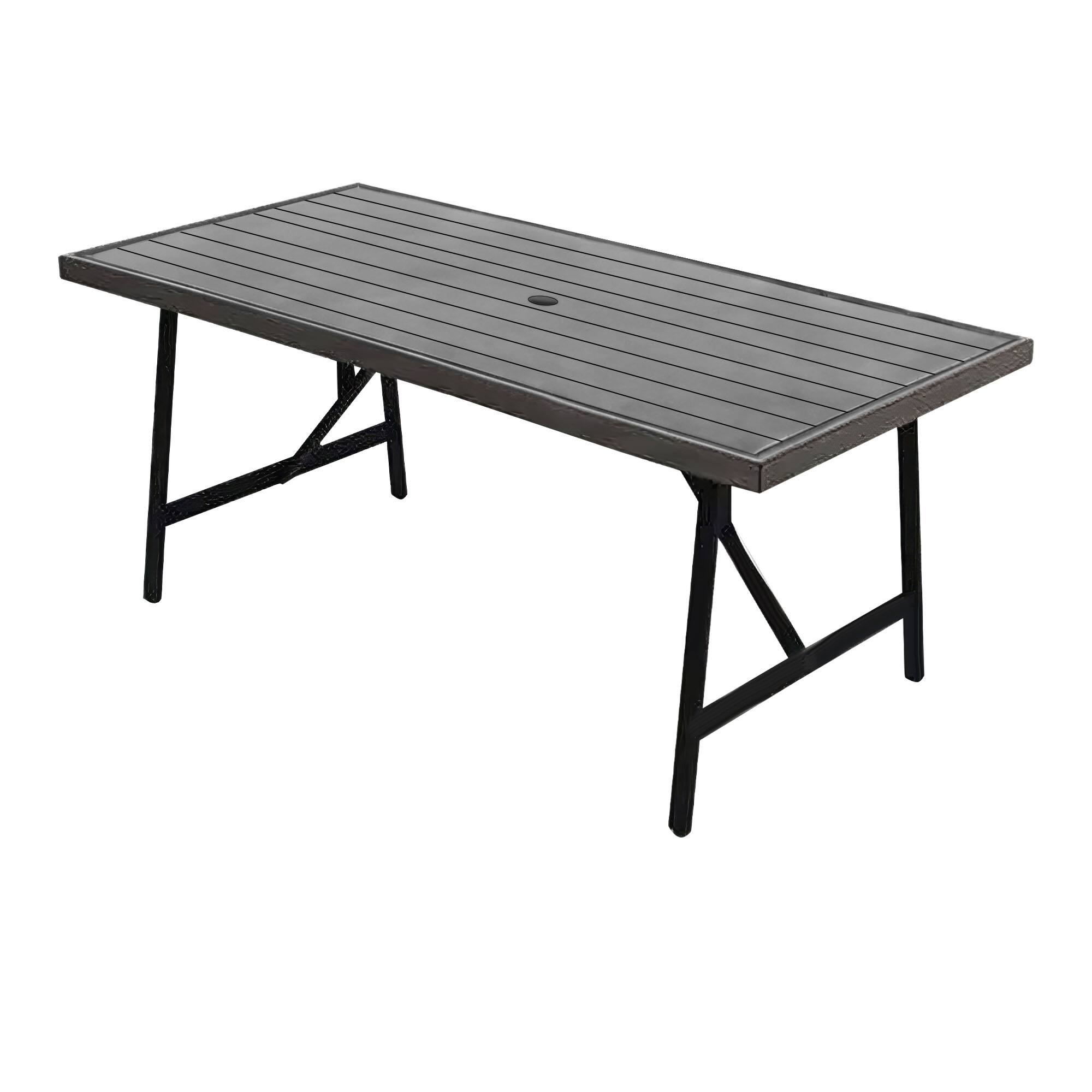 Front. Four Seasons Courtyard - Four Seasons Courtyard 2 Tone Aluminum Eastport Slat Top Patio Dining Table - Black, Coffee.