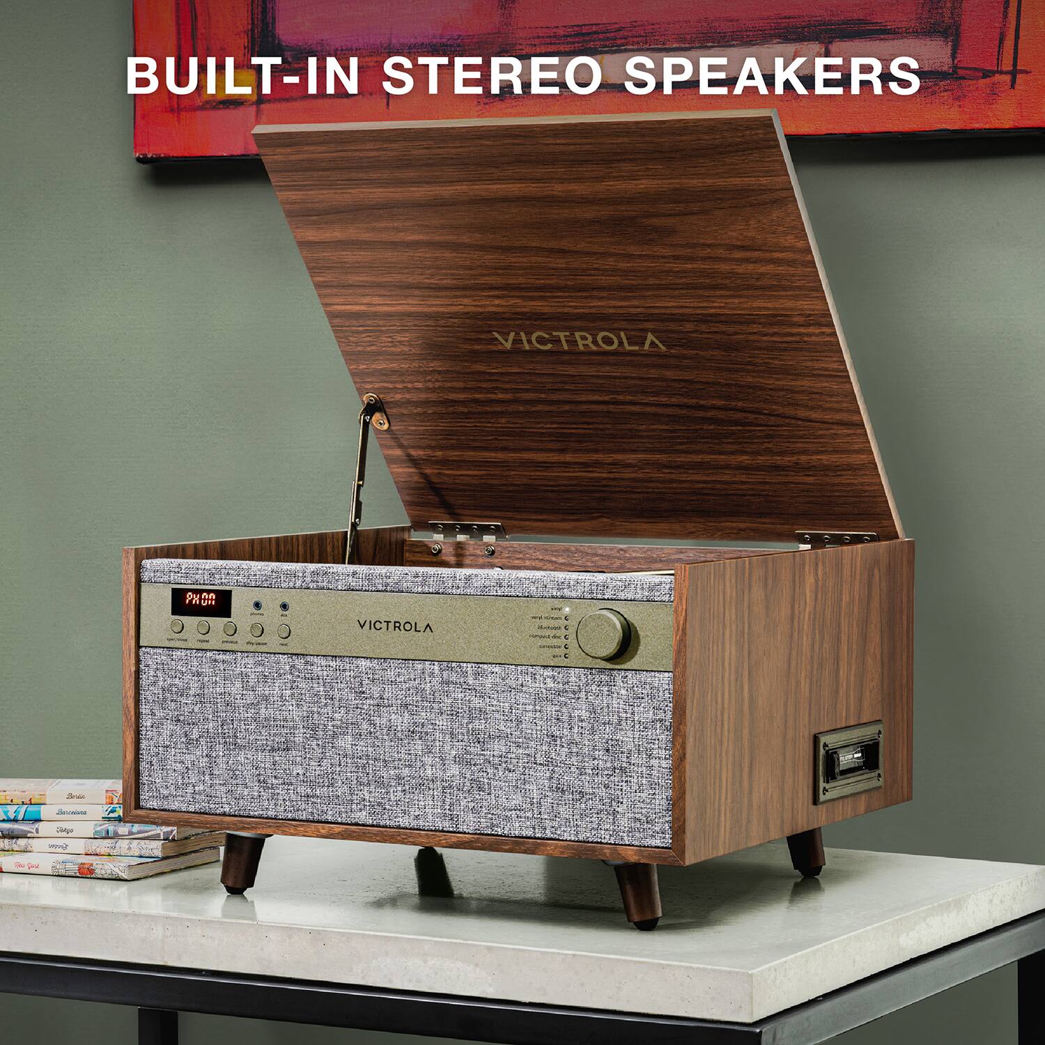 Built-in stereo speakers Victrola.